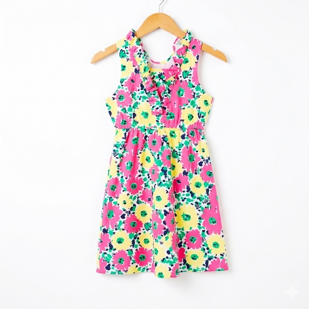 Lilly Pulitzer Girls Floral Ruffle Neck Sundress Sleeveless Dress Size 14